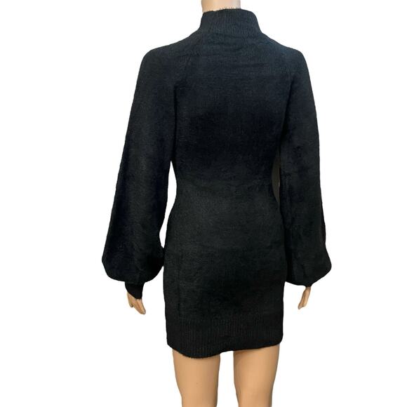 Petal And Pup Daril Sweater Dress Size 0 US Black Mini Balloon Sleeve Mock Neck - Picture 3 of 7
